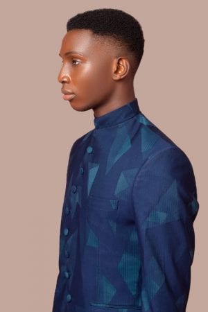 INDRA - NAVY BLUE PATTERNED TURTLE NECK SUIT
