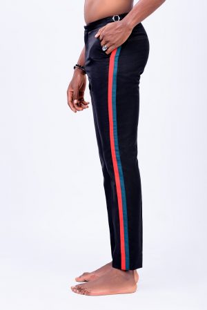 AYO BLACK SIDE STRIPE TAPERED TROUSERS