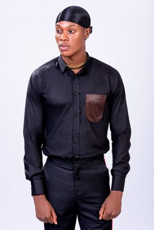 RAVEN BLACK BUTTON UP COTTON DRESS SHIRT